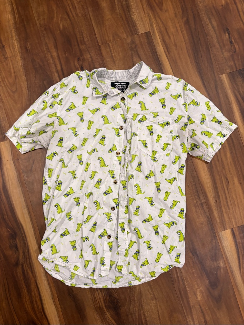 Nickelodeon White Short-Sleeve Button-Down Reptar Print
